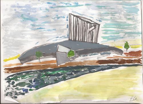 Painting of iwm north, "shattered globe" by the author