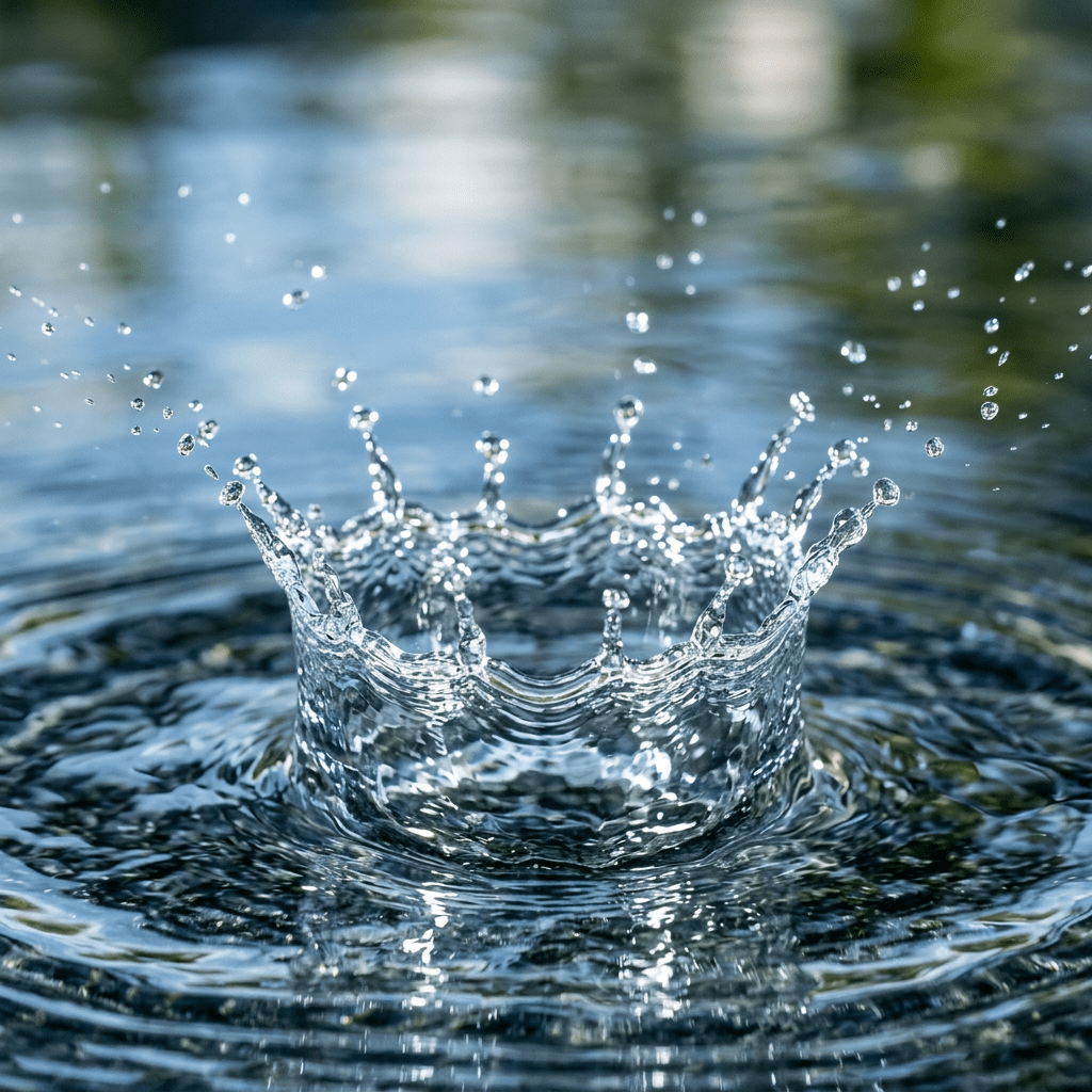 Crown-shaped water splash from a droplet hitting water surface